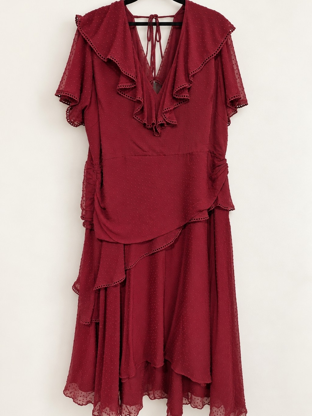 Women’s Burgundy Ruffle V-Neck Dress